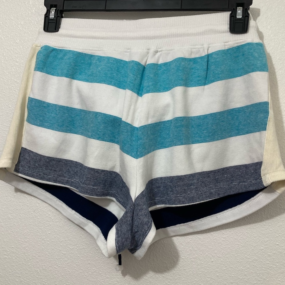 Splendid X Gray Malin Seaside Stripe Knit Cotton Stretch Pull On Shorts L